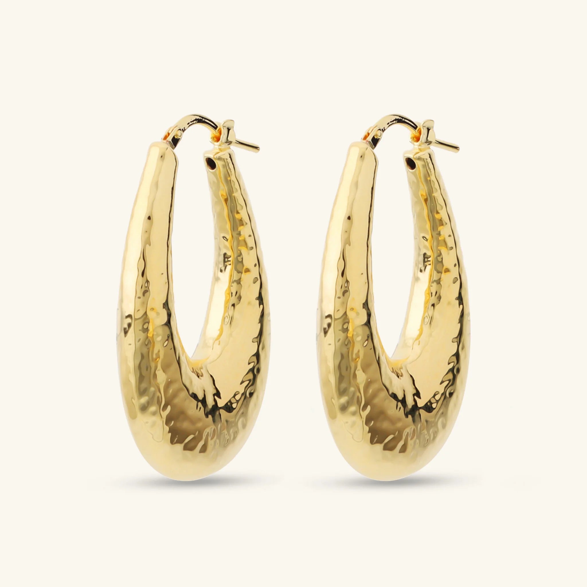 Orecchini a Cerchio Ovali Elettroformati Martellati Placcati Oro 18Kt
