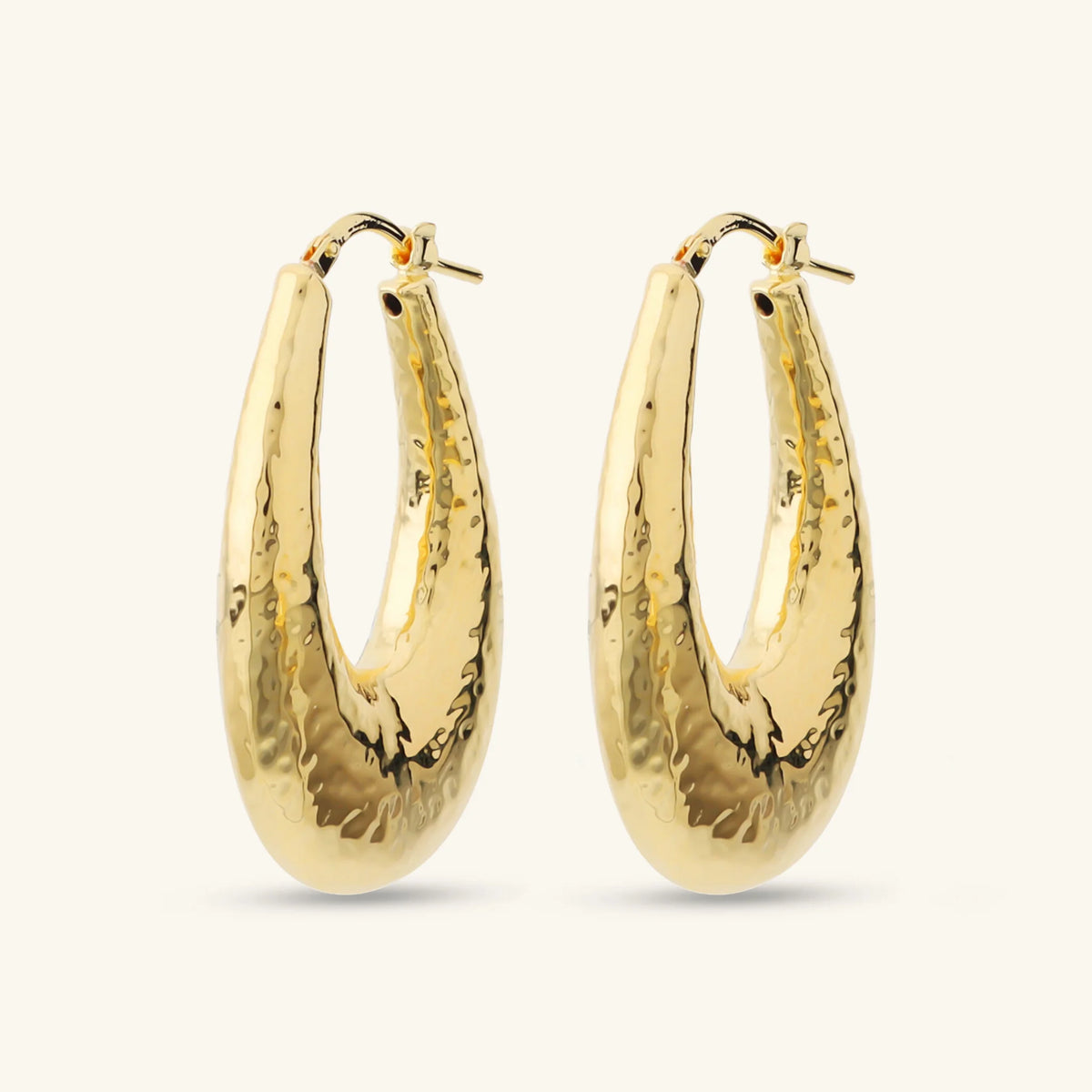 Orecchini a Cerchio Ovali Elettroformati Martellati Placcati Oro 18Kt
