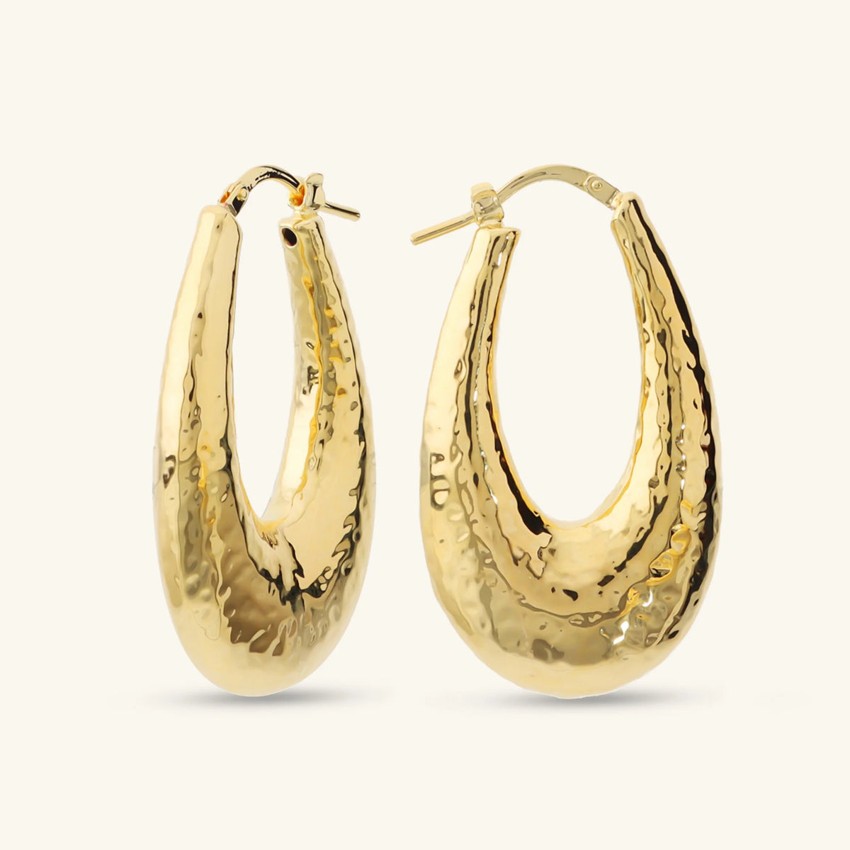 Orecchini a Cerchio Ovali Elettroformati Martellati Placcati Oro 18Kt