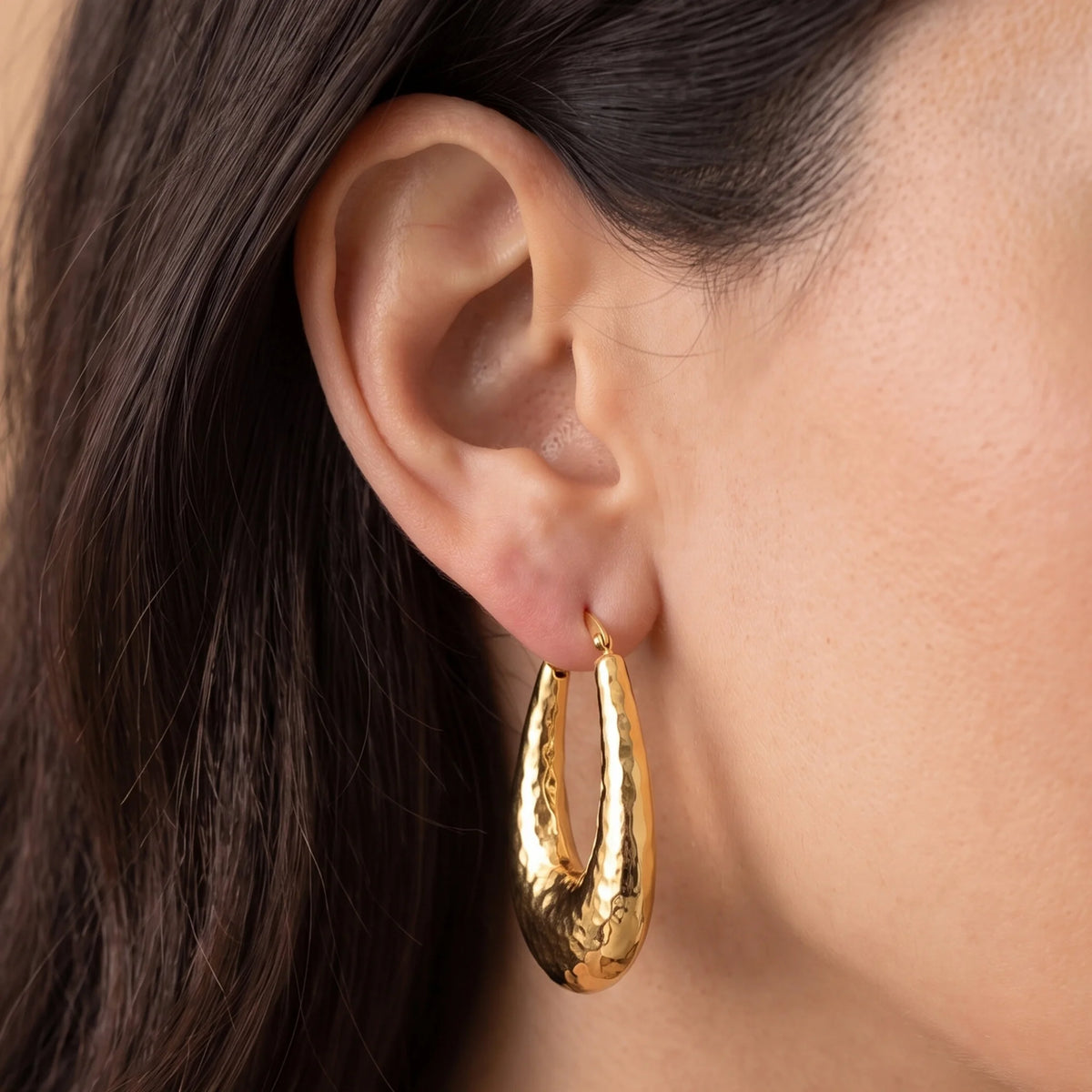 Orecchini a Cerchio Ovali Elettroformati Martellati Placcati Oro 18Kt