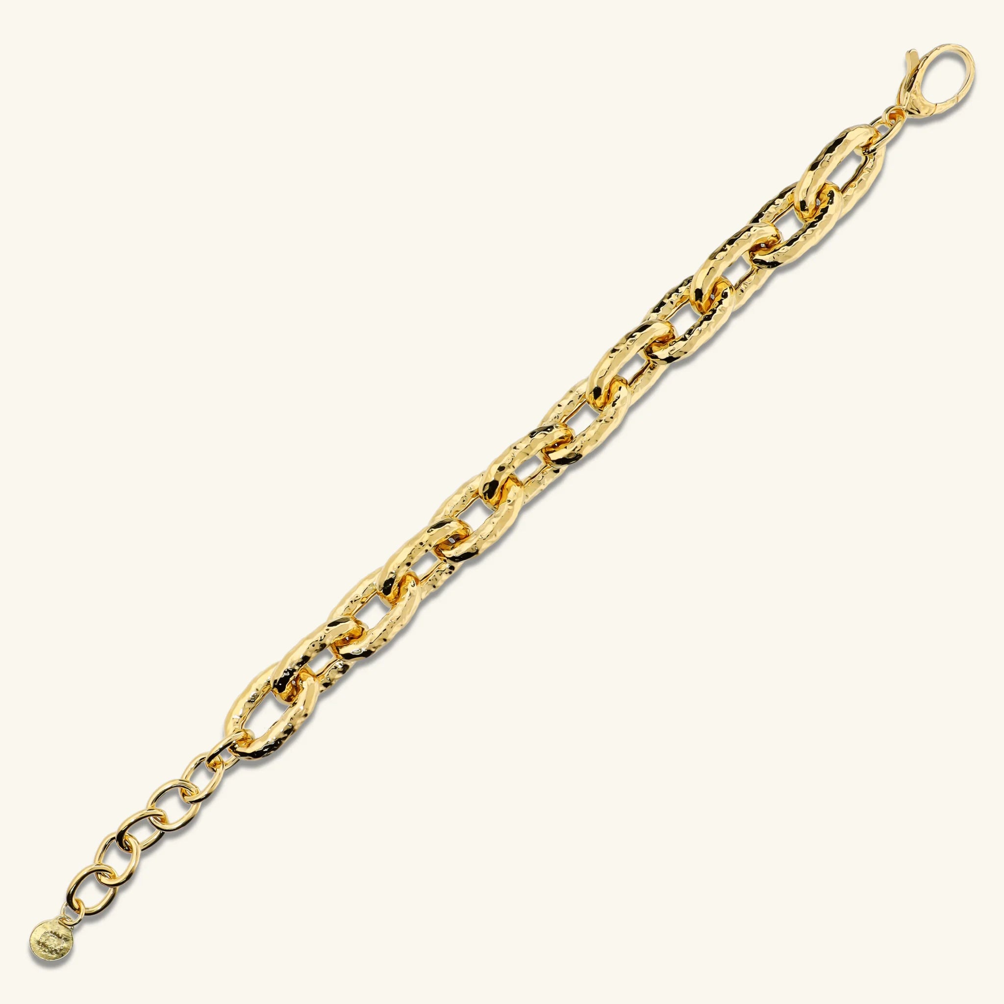 Bracciale con Maglie Ovali Martellate Placcato Oro 18Kt