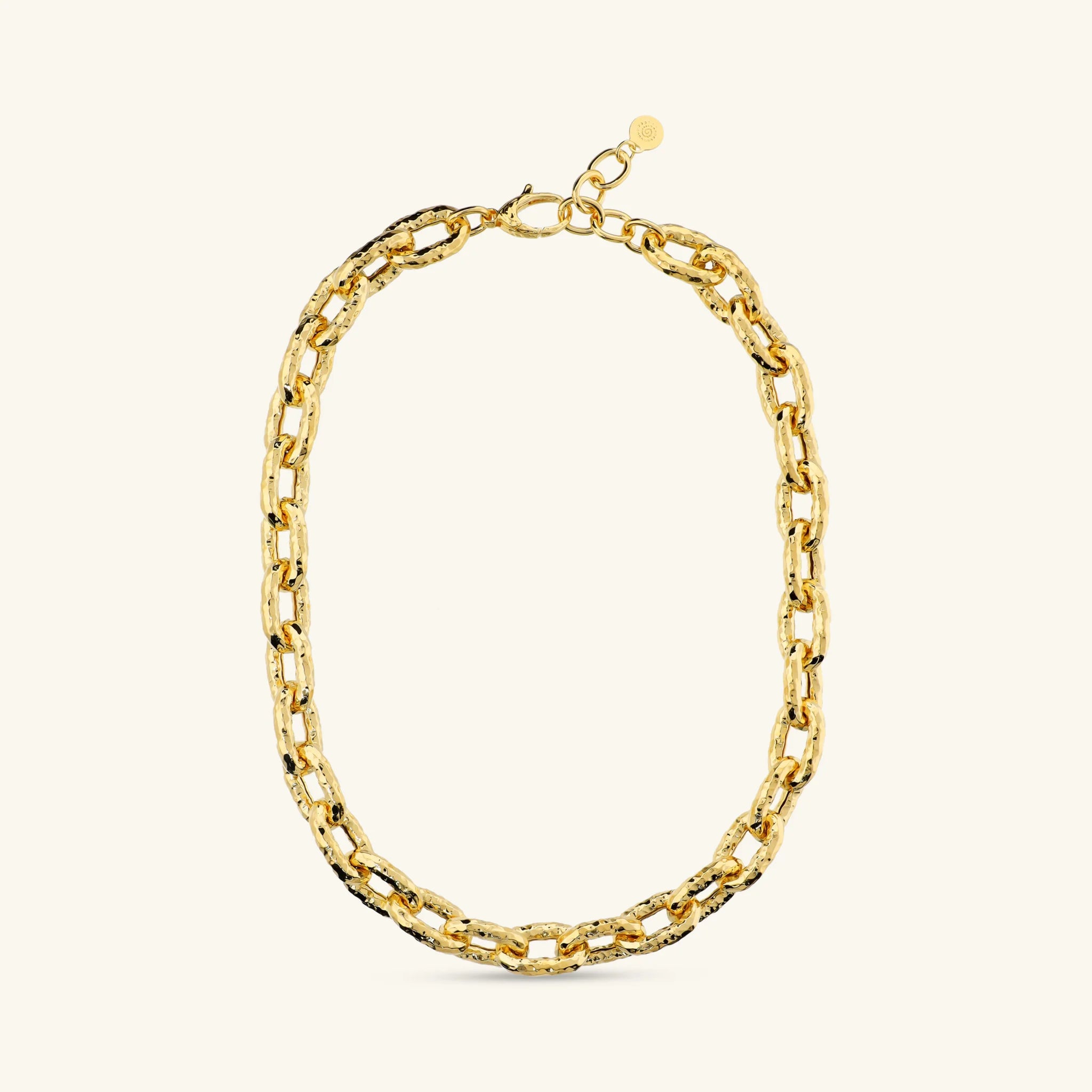 18Kt Gold-Plated Necklace with Hammered Oval Links