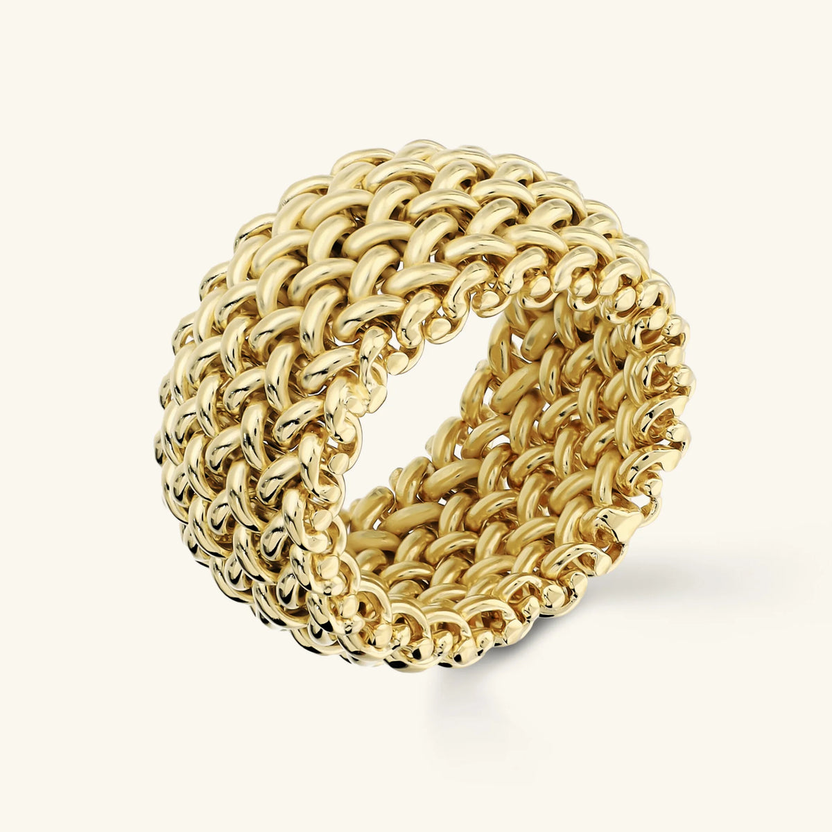 Anello a Fascia Maglia Grana di Riso Placcato Oro 18Kt