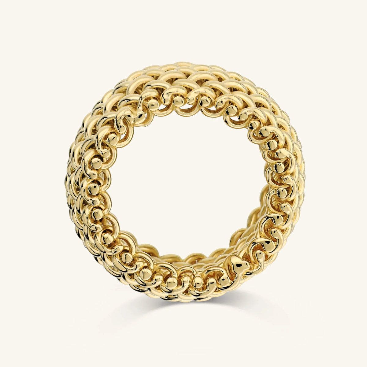 Anello a Fascia Maglia Grana di Riso Placcato Oro 18Kt
