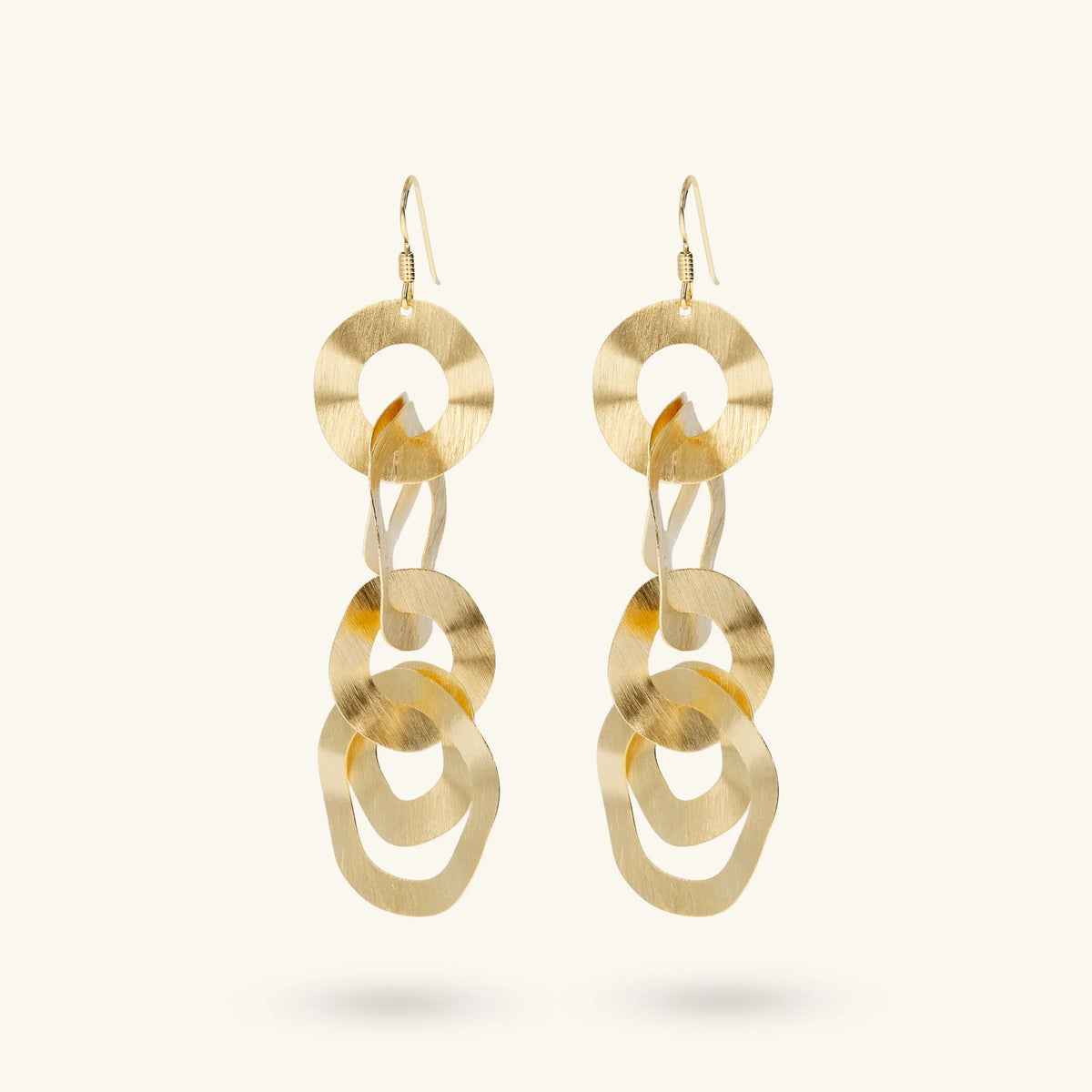 Long Satin Hammered Discs Drop Earrings