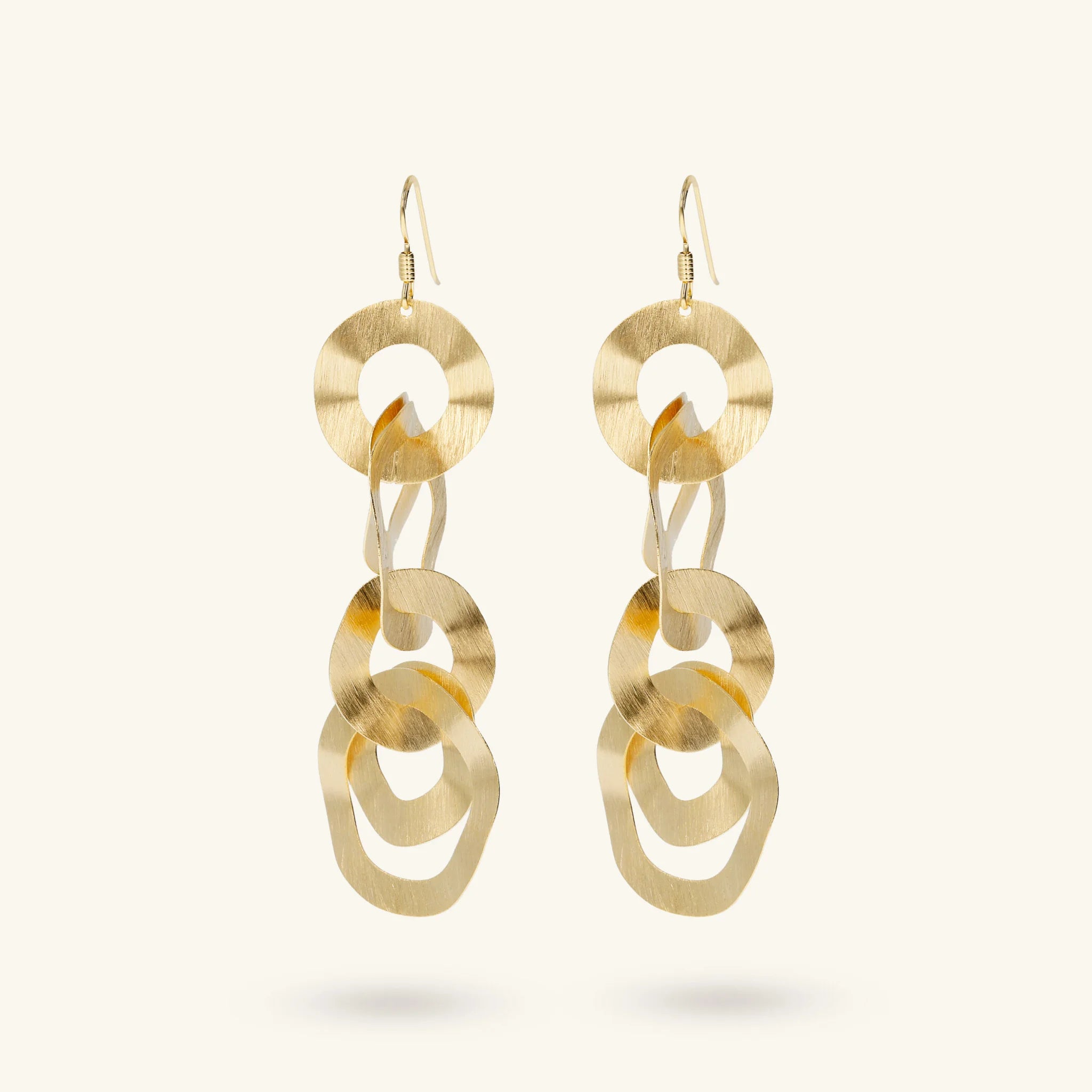 Long Satin Hammered Discs Drop Earrings