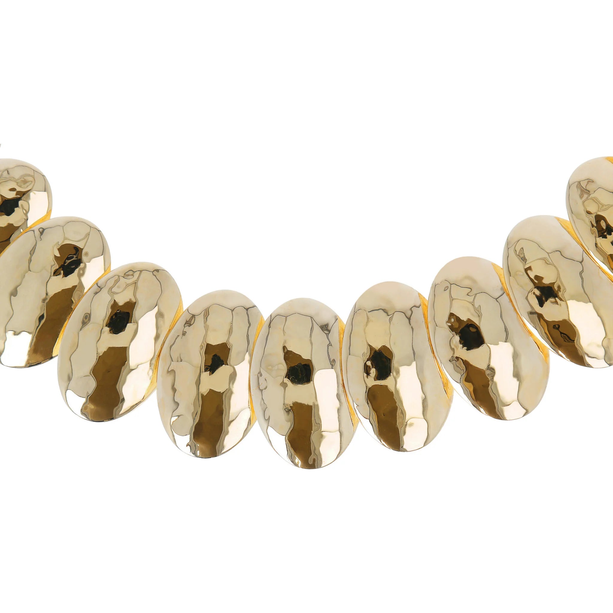 18KT Yellow Gold Plated Necklace with Hammered Ovals