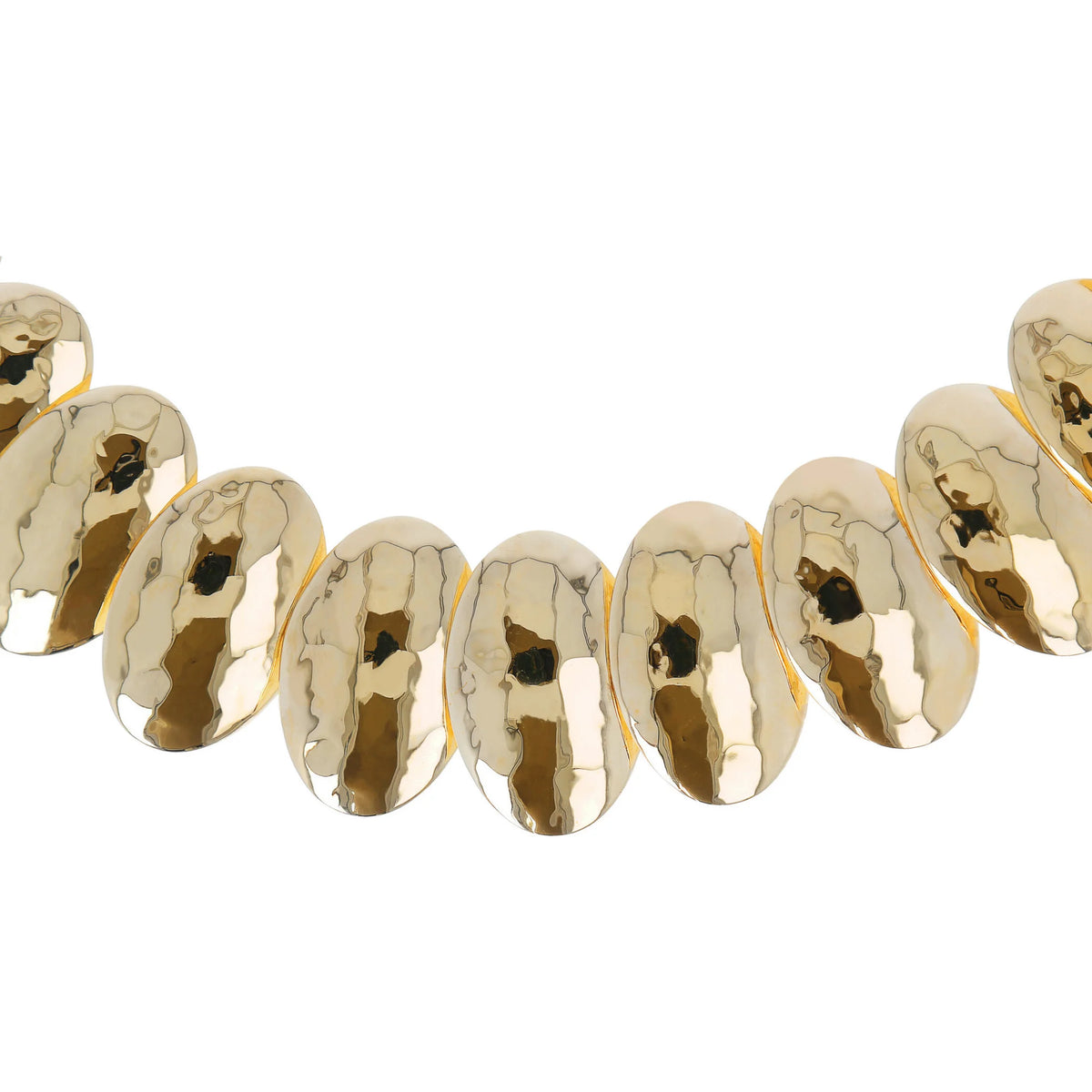 18KT Yellow Gold Plated Necklace with Hammered Ovals