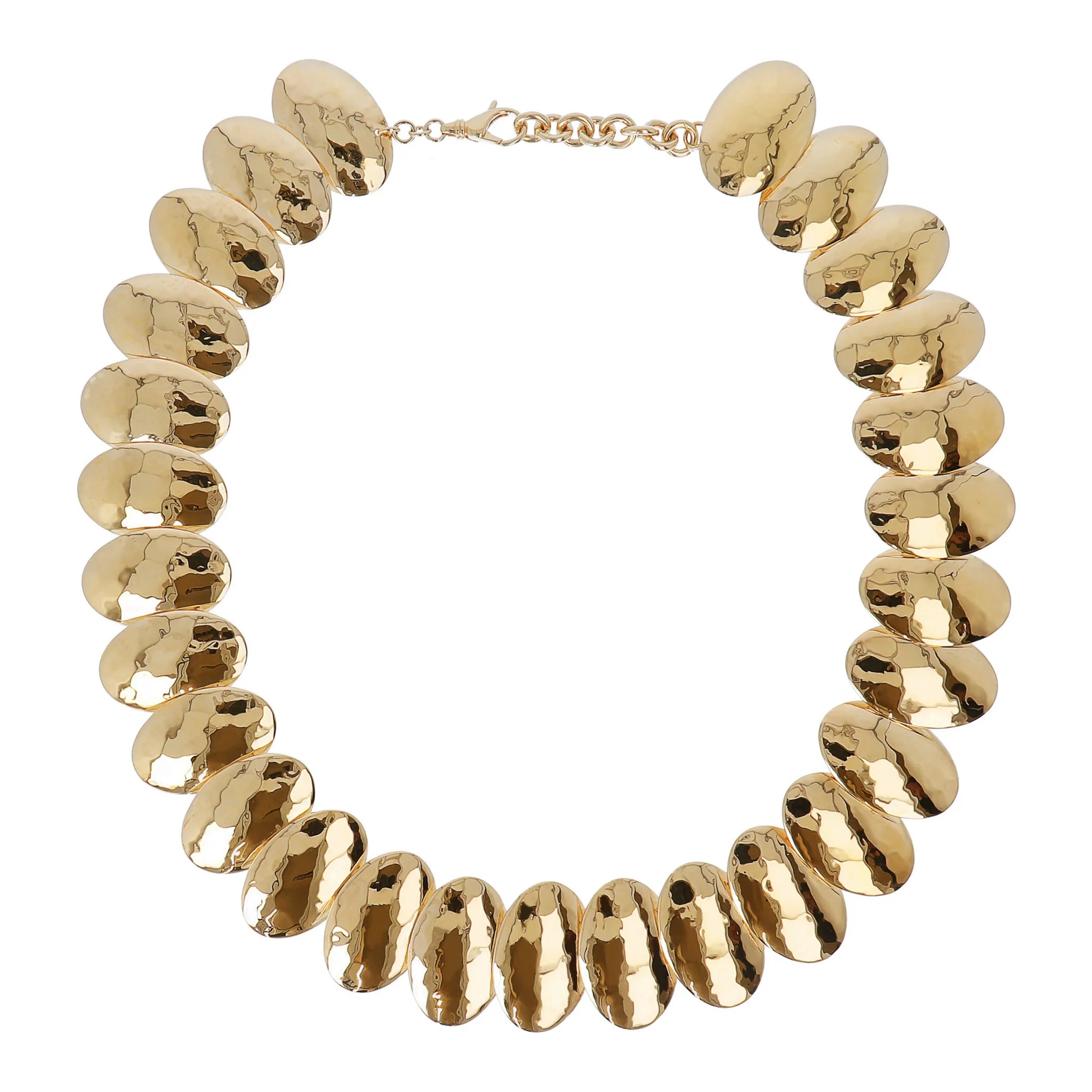 18KT Yellow Gold Plated Necklace with Hammered Ovals