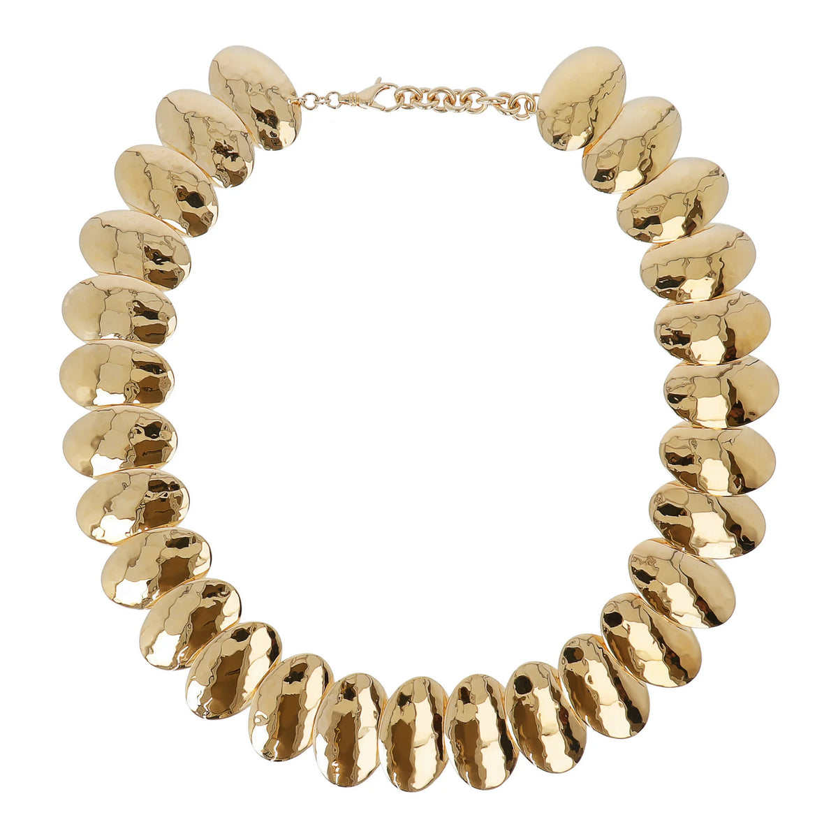 18KT Yellow Gold Plated Necklace with Hammered Ovals