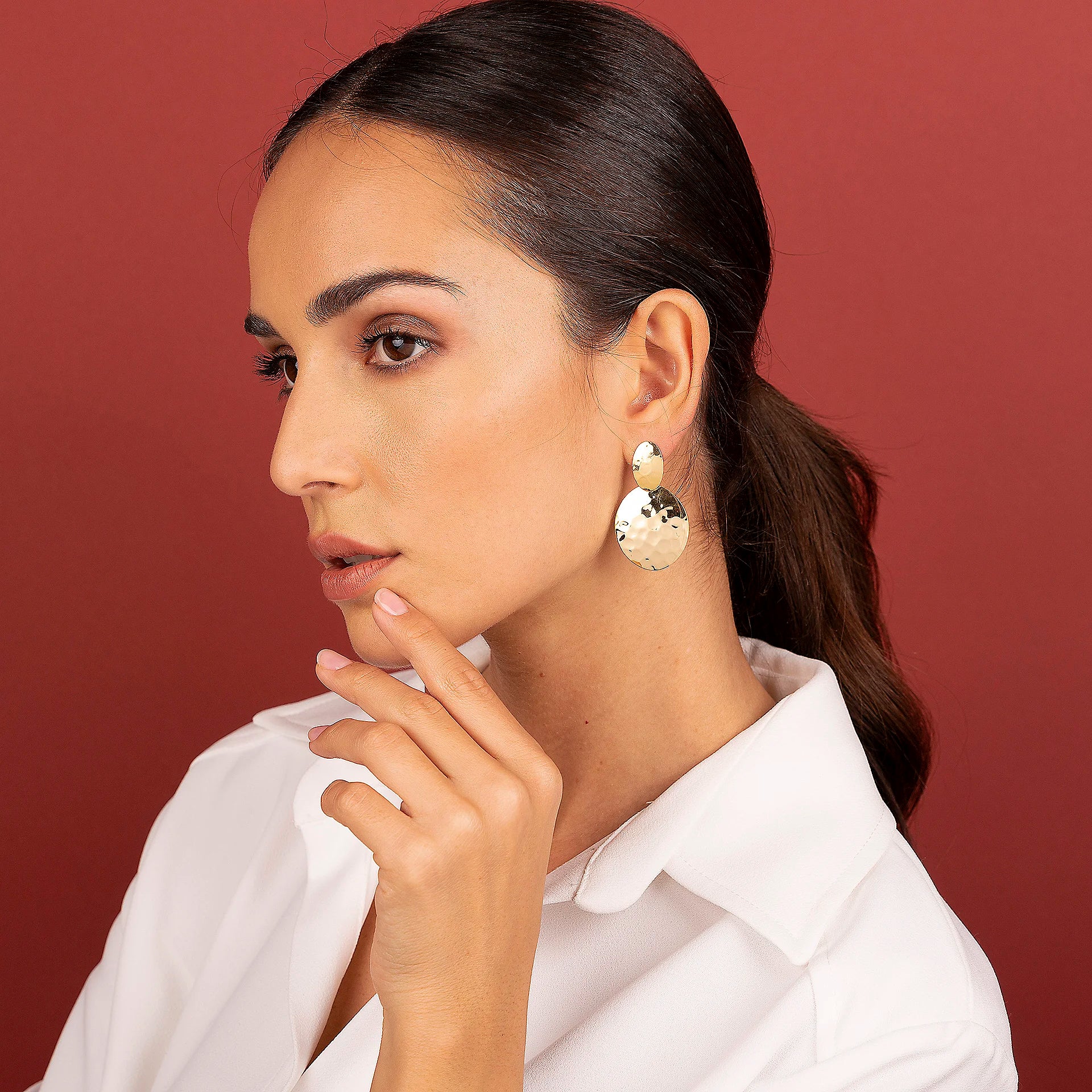 Hammered Disc Drop Earrings