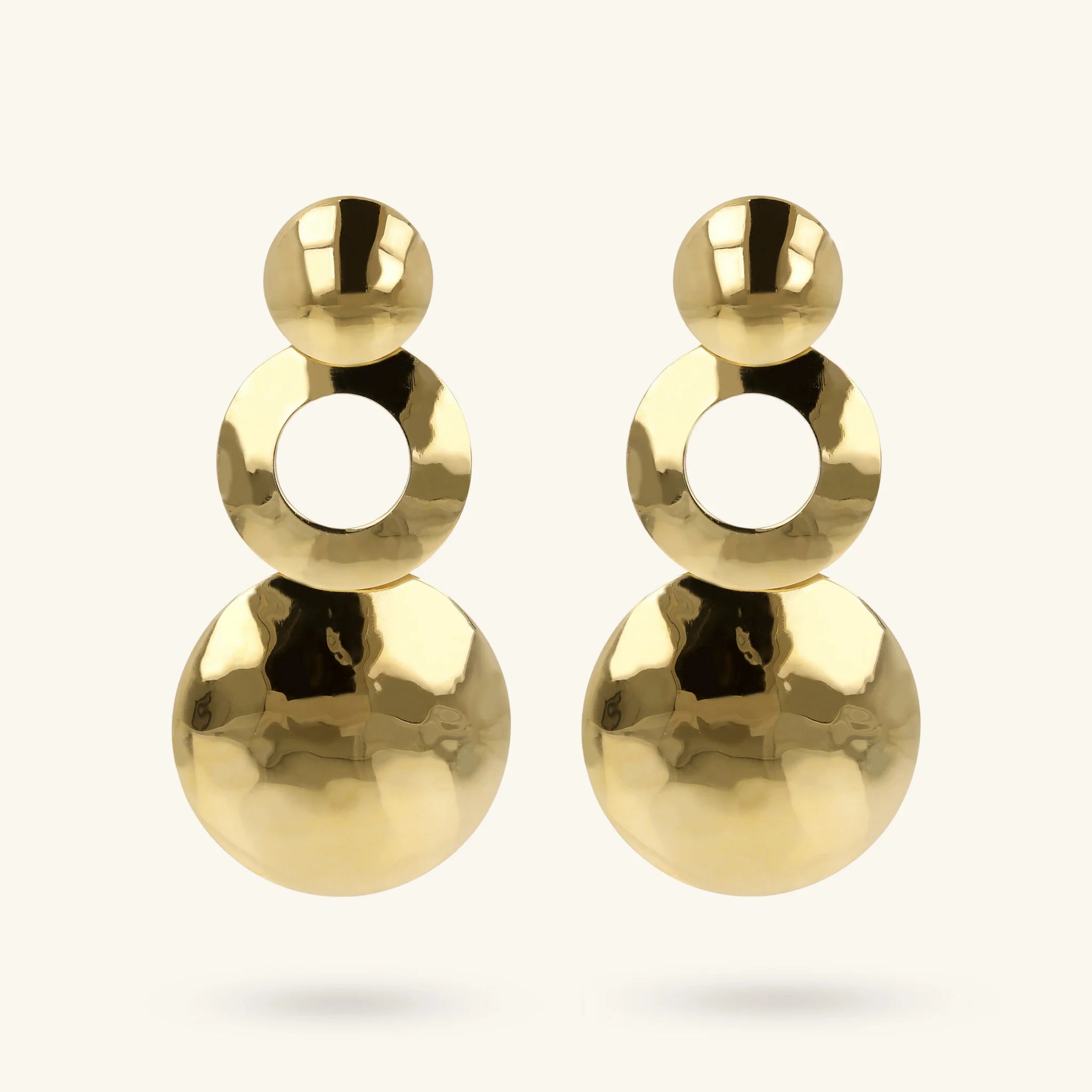Hammered Circular Drop Earrings with Double Disc