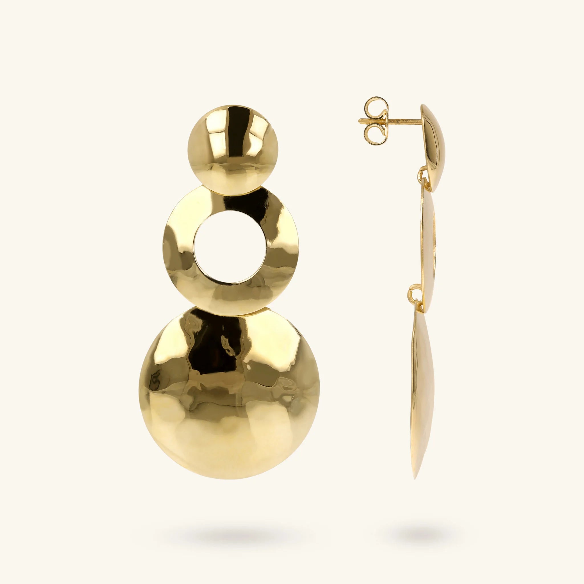 Hammered Circular Drop Earrings with Double Disc