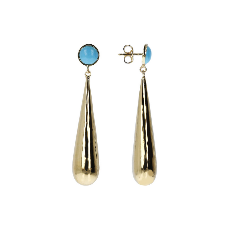 Hammered Drop Earrings with Turquoise 