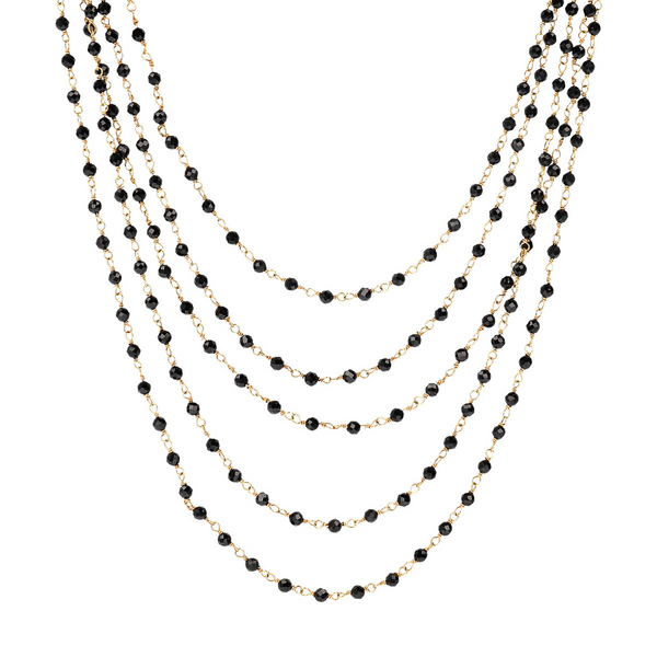 Multi-strand Rosary Necklace with Black Spinel