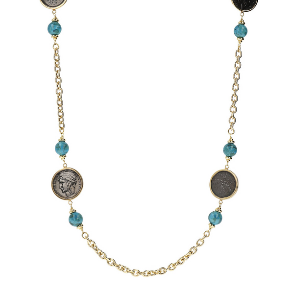 Rolò Necklace with Turquoise Stones and Coins