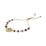 Adjustable Rosary Bracelet with Tourmaline and Hammered Pendant with Pavé Heart