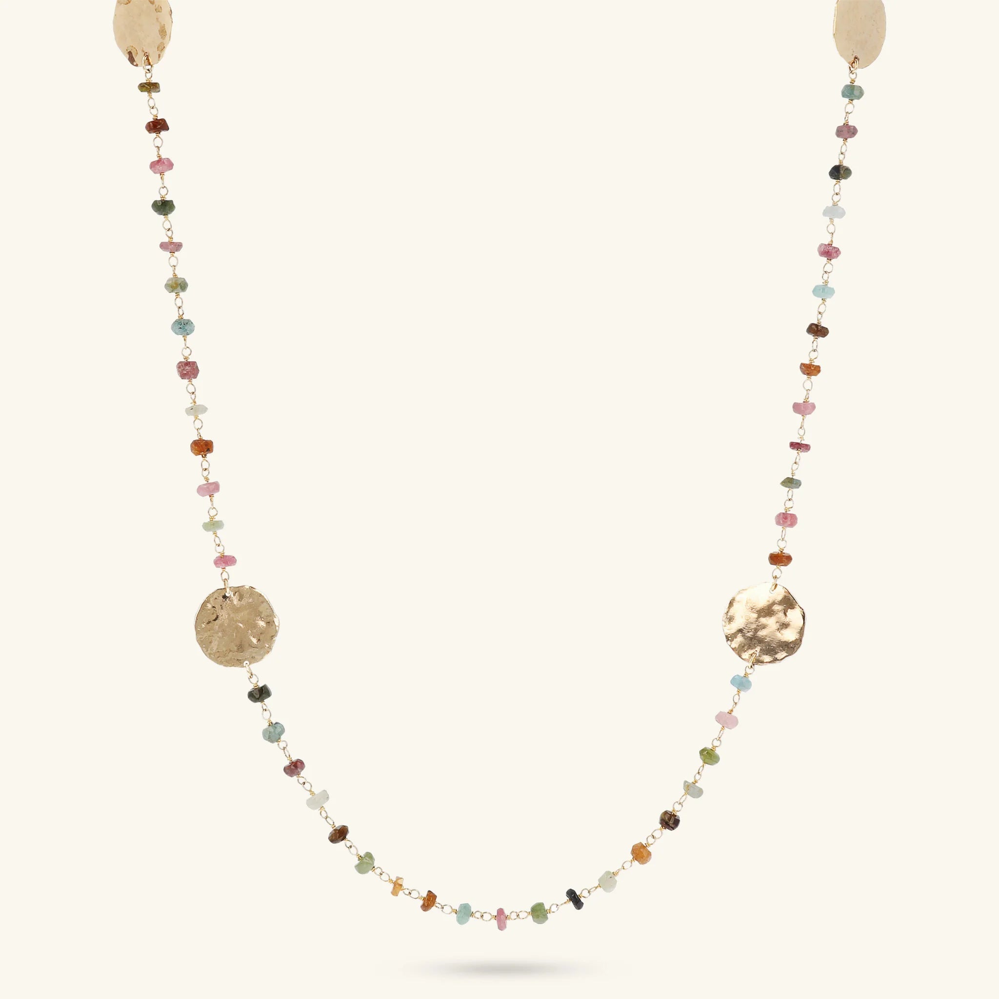 Rosary Necklace with Tourmaline and Dune Hammered Elements