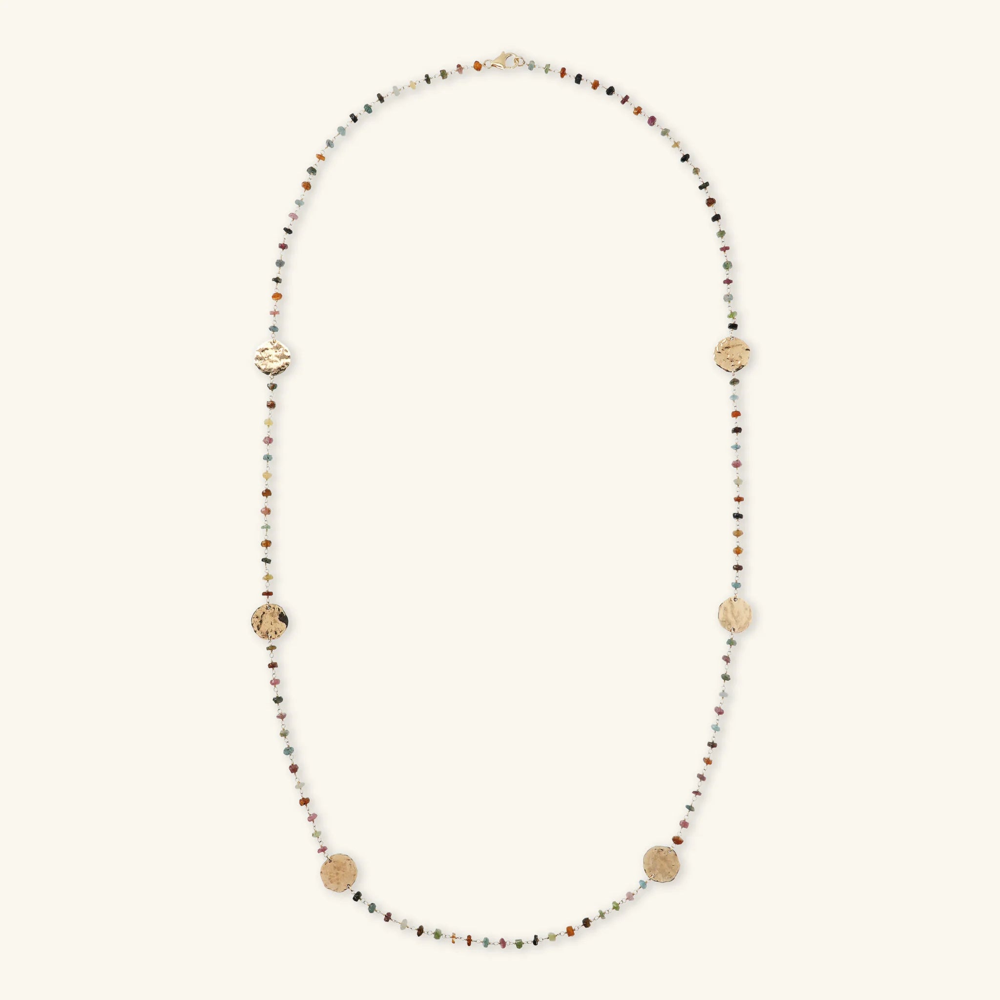 Rosary Necklace with Tourmaline and Dune Hammered Elements