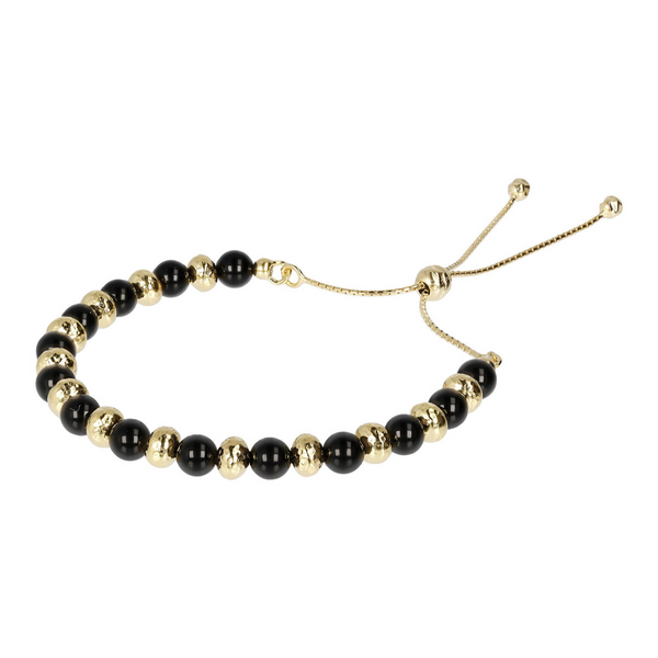 Bracelet with Hammered Golden Spheres and Black Onyx 