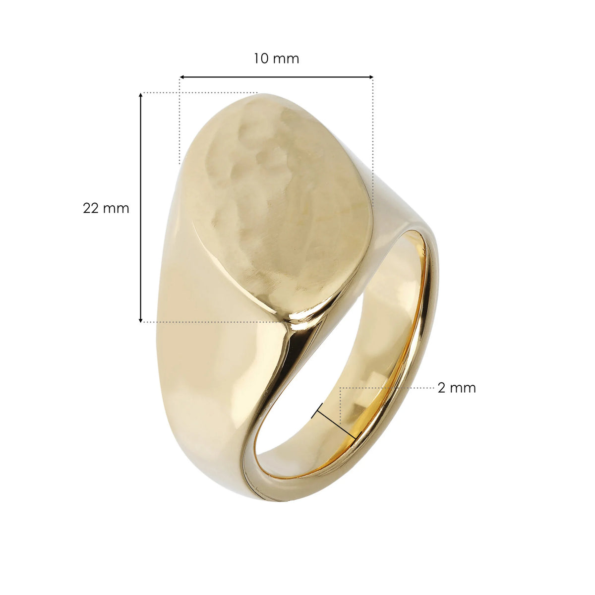 Chevalière martelée en forme de marquise
