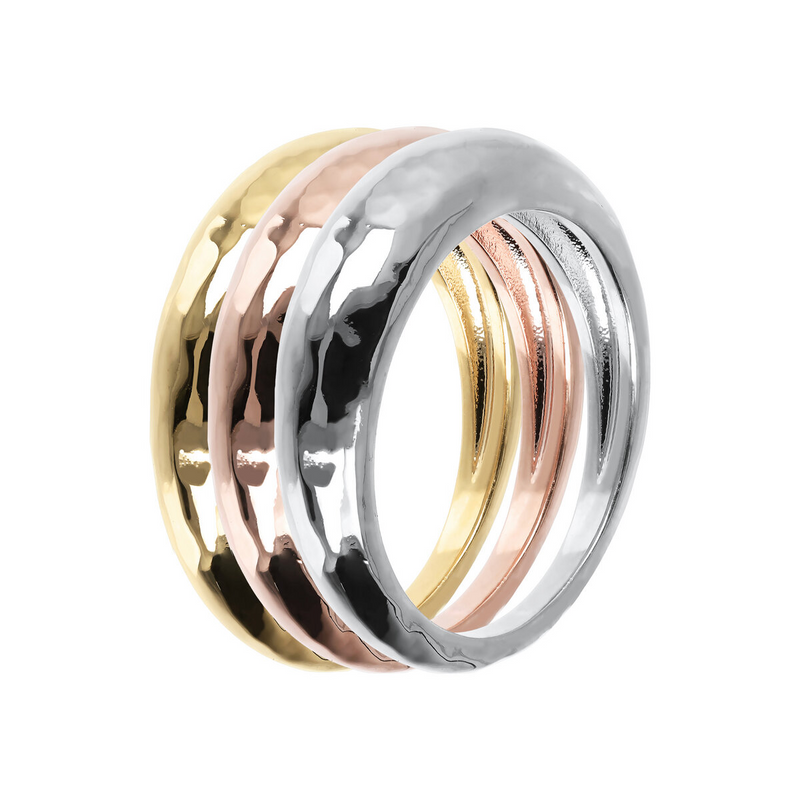 Set Of Three Tricolor Hammered Rings