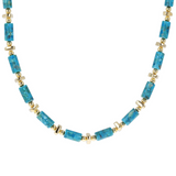 Round Necklace with Small Golden Spheres and Turquoise Natural Stone