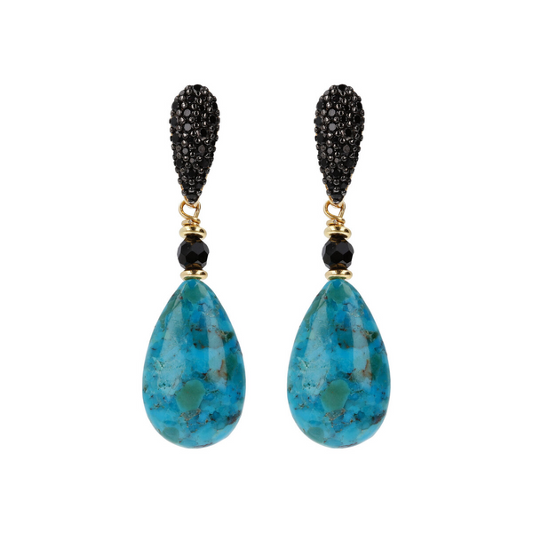 Drop Earrings with Turquoise and Black Spinel Pavé