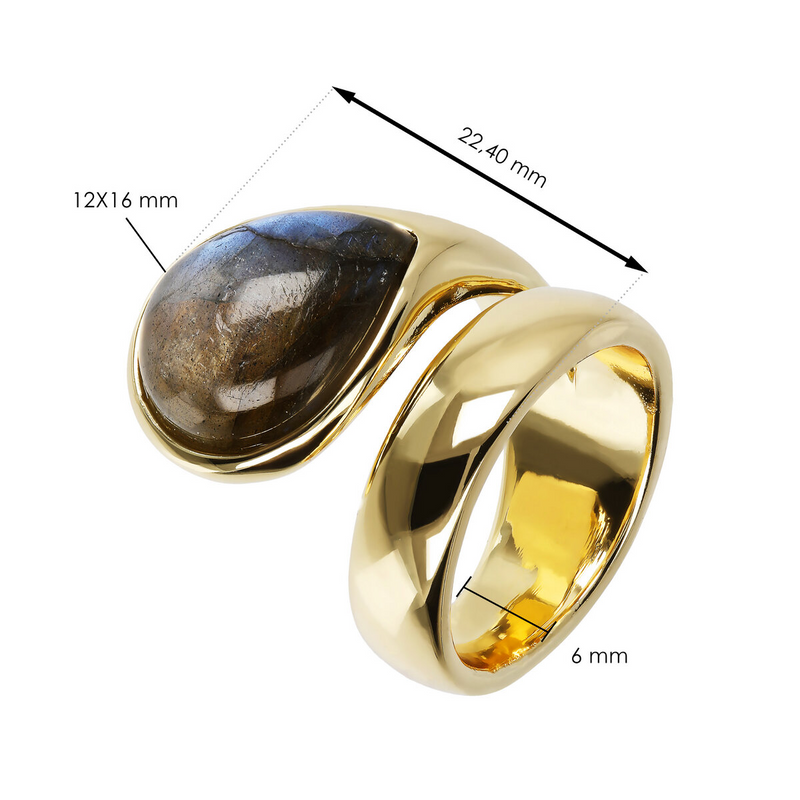 Contrarié-Ring mit Tropfen-Labradorit-Naturstein