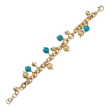 Rolo Chain Bracelet with Golden Satin Ball Pendants and Turquoise Natural Stone