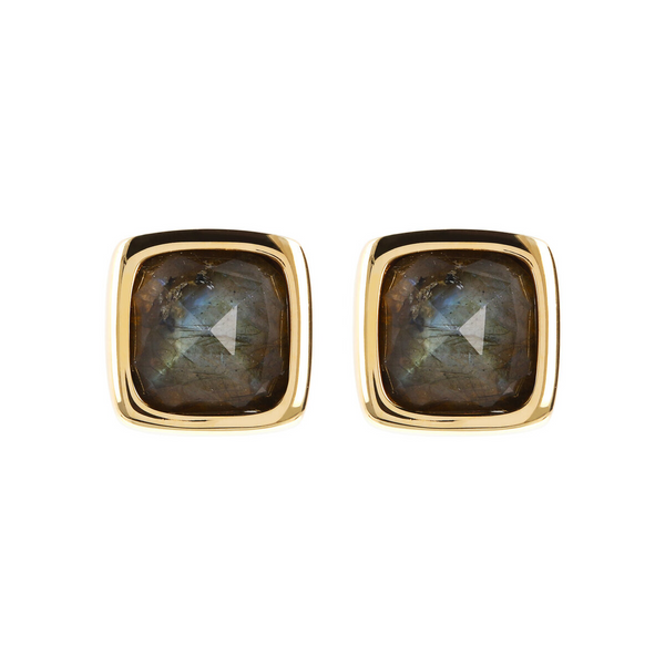Stud Earrings with Square Labradorite Natural Stone
