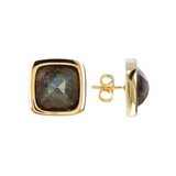 Stud Earrings with Square Labradorite Natural Stone