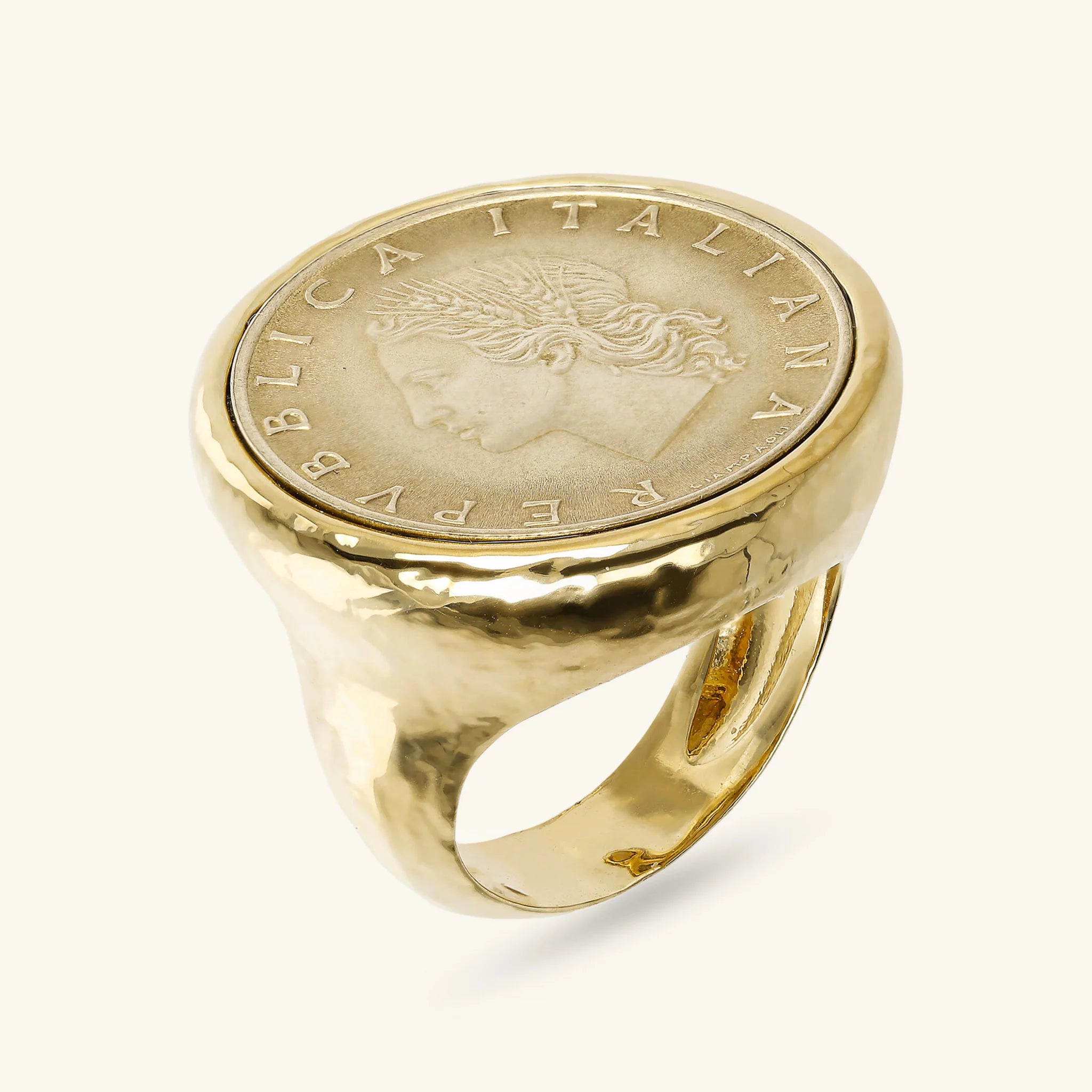 Anello Chevalier Martellato con Moneta Originale