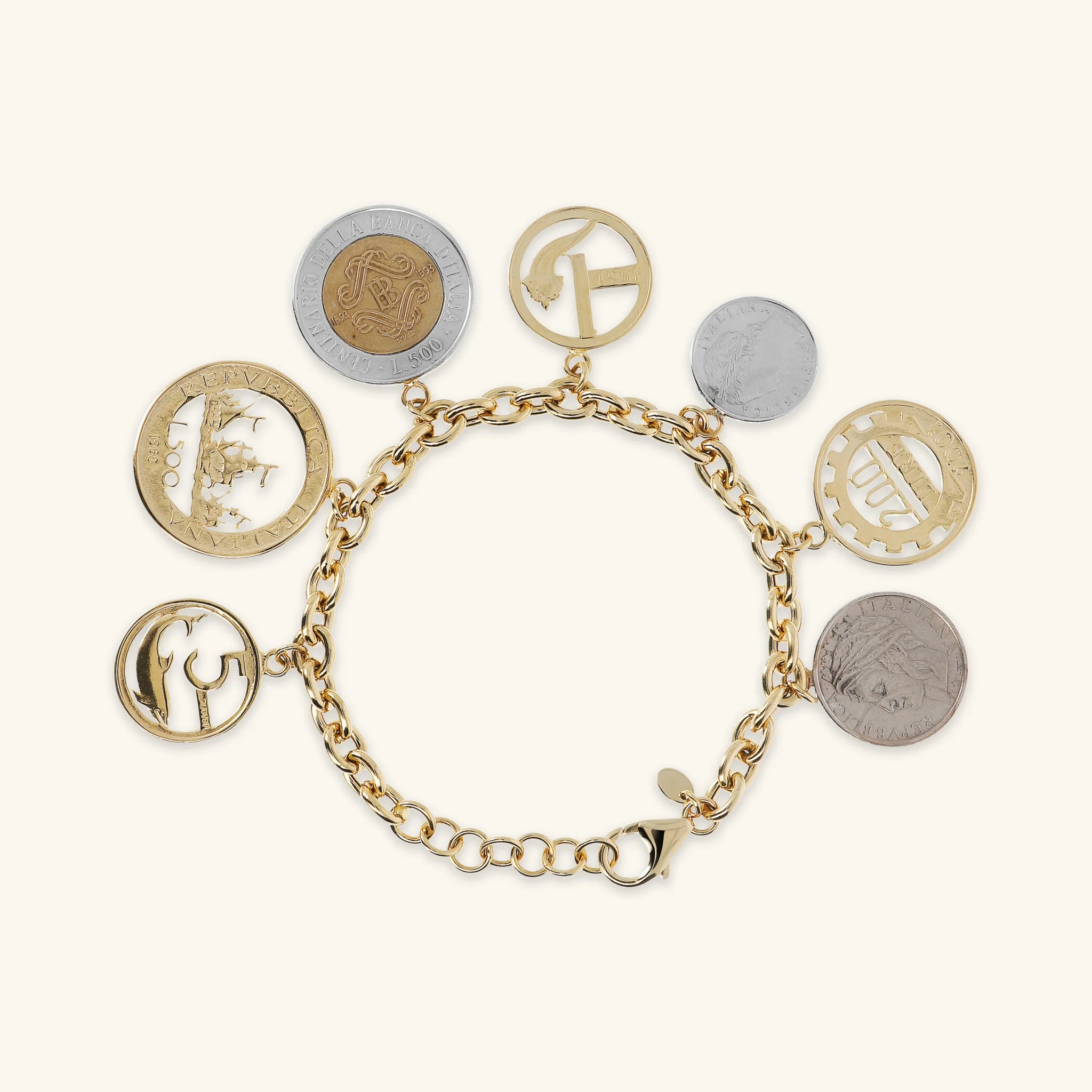 Charm Bracelet with Travel Medals and Coins