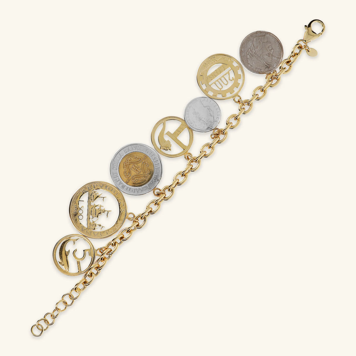 Charm Bracelet with Travel Medals and Coins