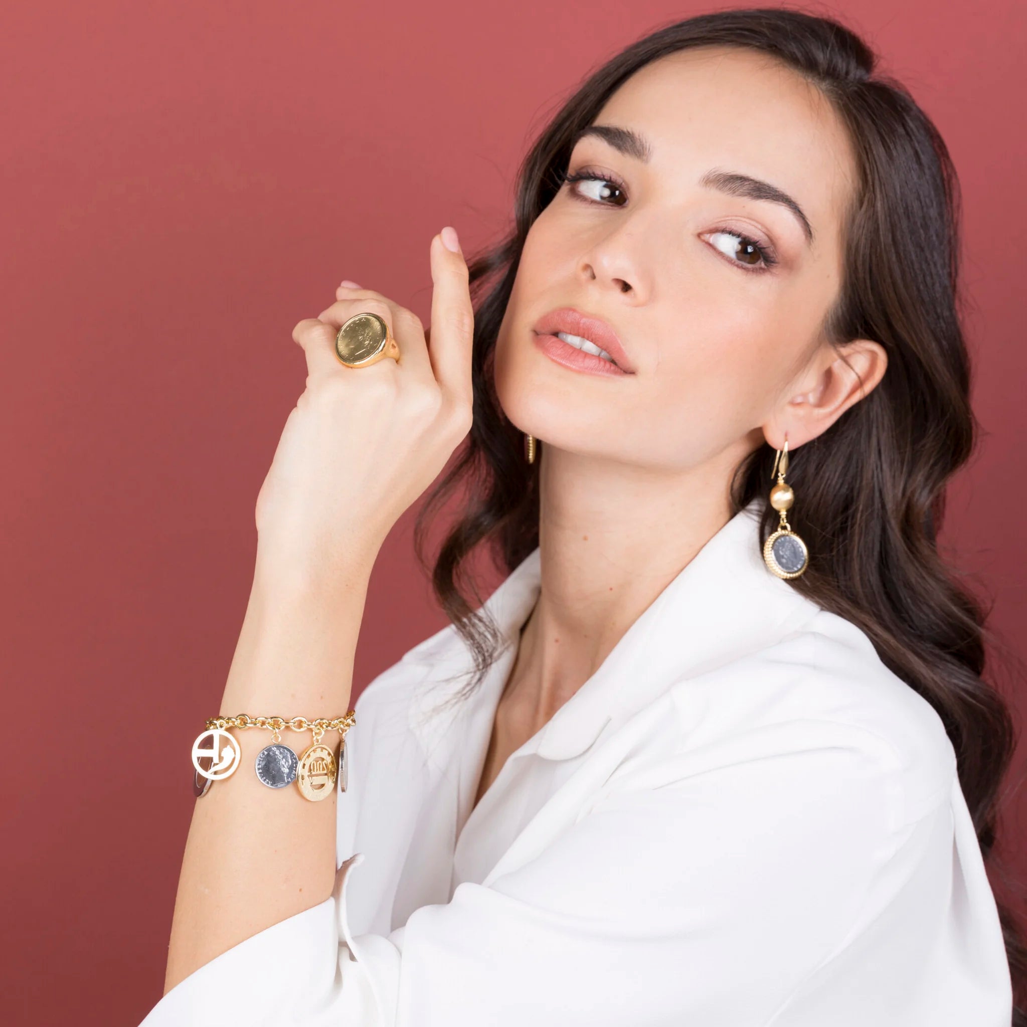 Charm Bracelet with Travel Medals and Coins