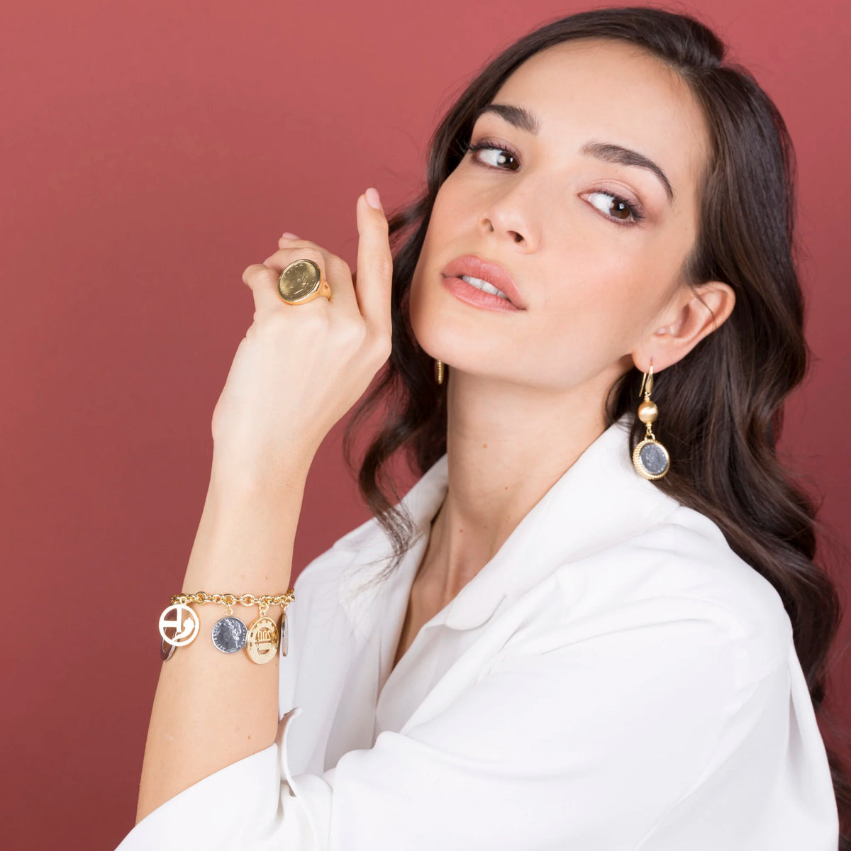 Charm Bracelet with Travel Medals and Coins