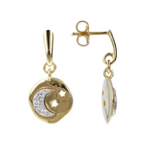 Boucles d'oreilles pendantes avec rond martelé et pavé de lune en zircone cubique