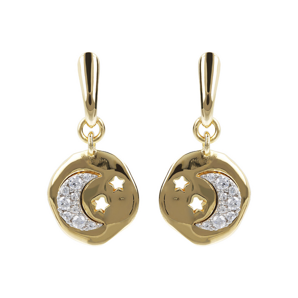 Pendant Earrings with Moon Pavé in Cubic Zirconia