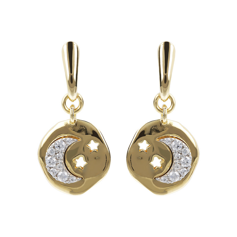 Pendant Earrings with Moon Pavé in Cubic Zirconia