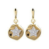 Boucles d'oreilles pendantes avec rond martelé et étoile pavée en zircone cubique