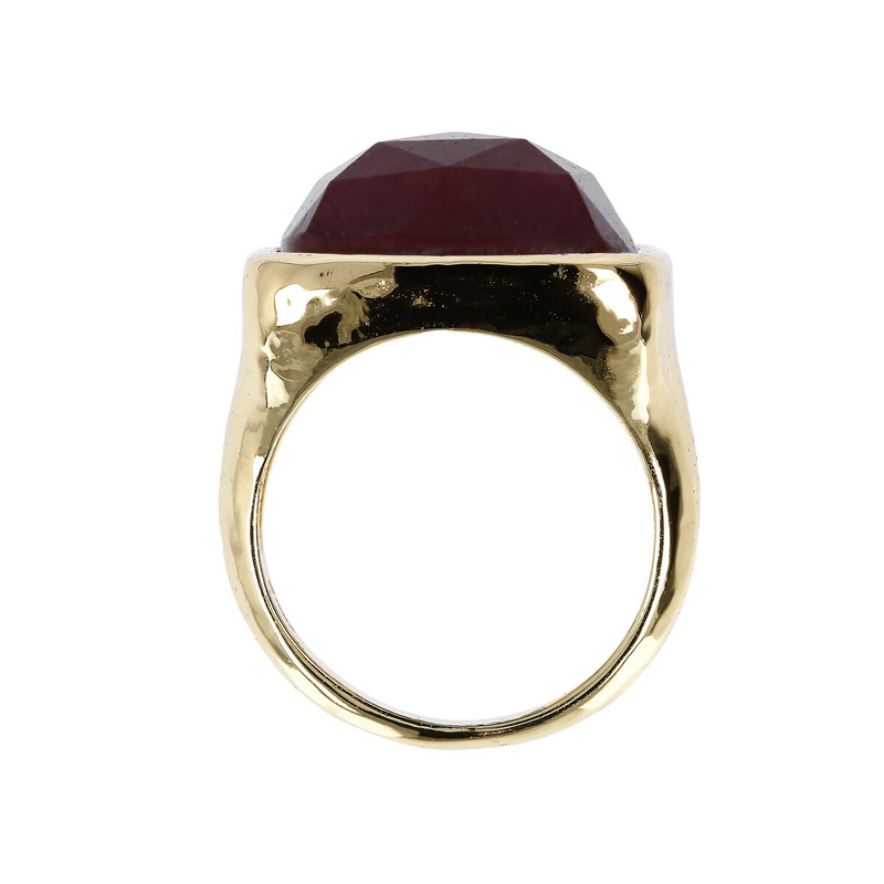 Square Chevalier Ring with Faceted Natural Stone