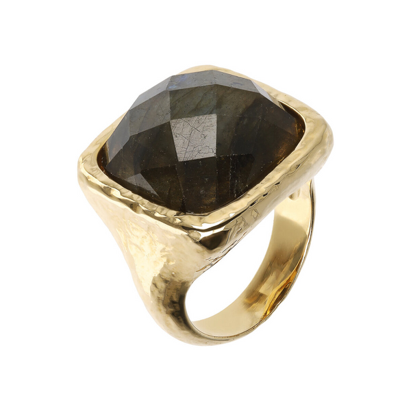 Square Chevalier Ring with Faceted Natural Stone