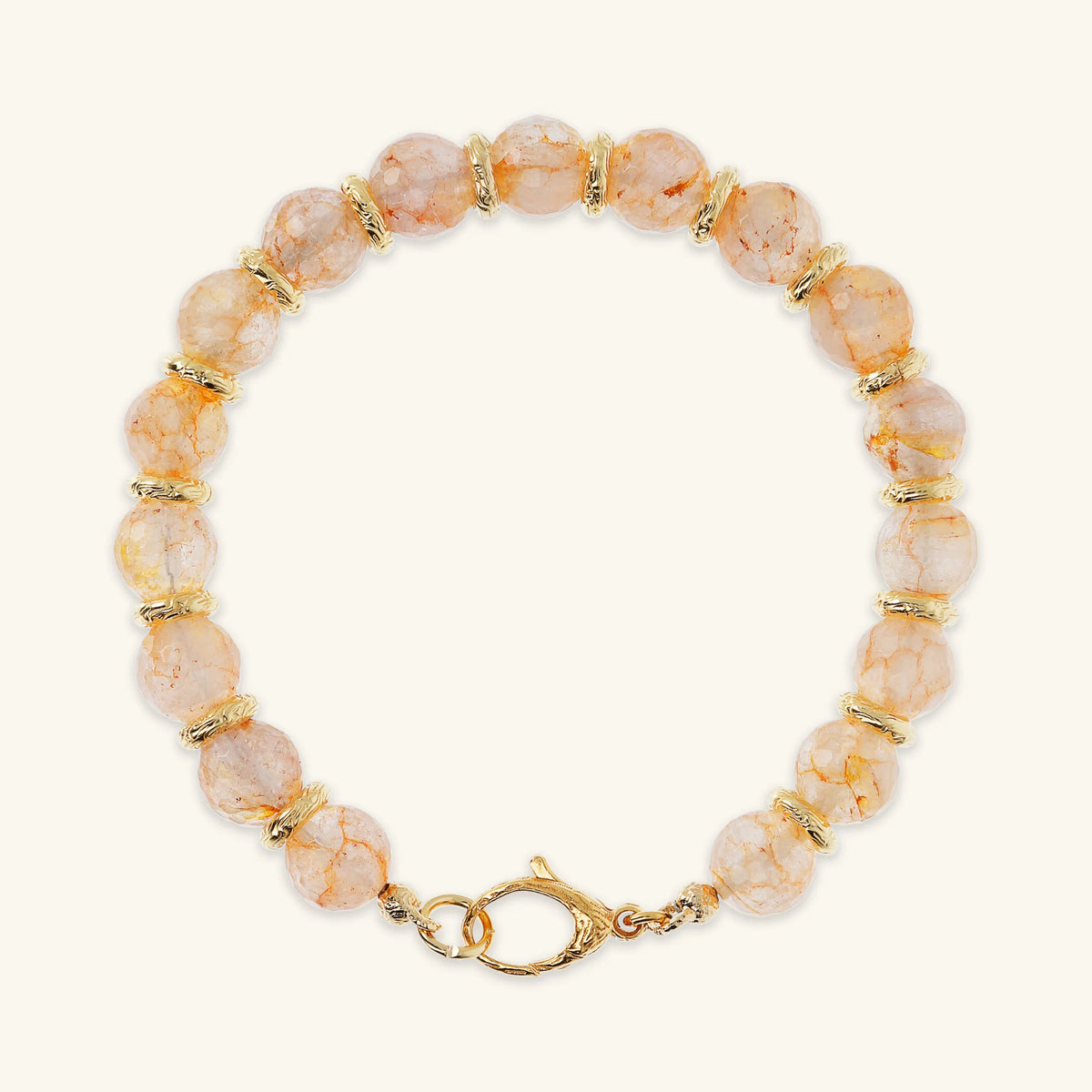 Bracciale con Sfere in Pietra Naturale Sfaccettata e Rondelle Martellate