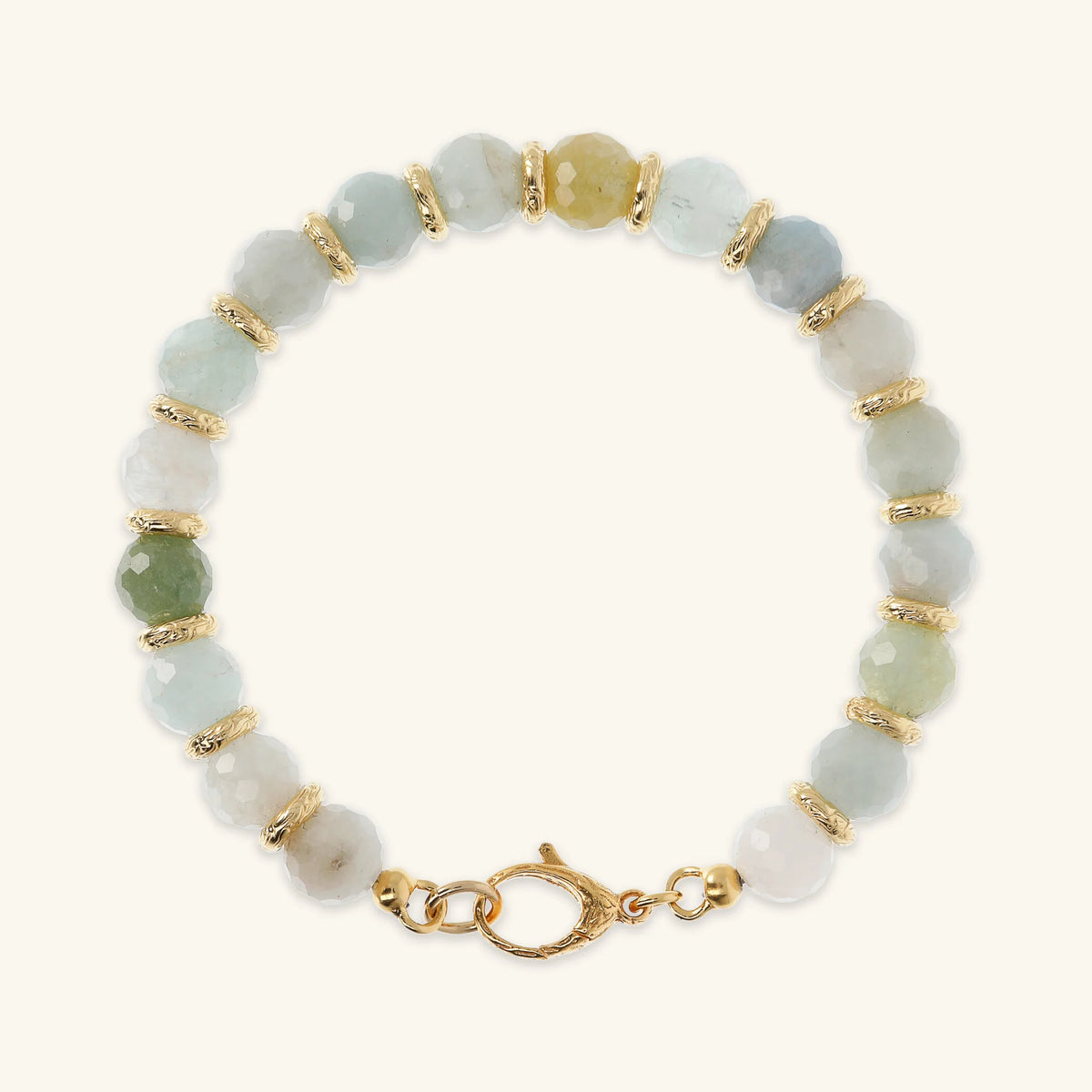 Bracciale con Sfere in Pietra Naturale Sfaccettata e Rondelle Martellate