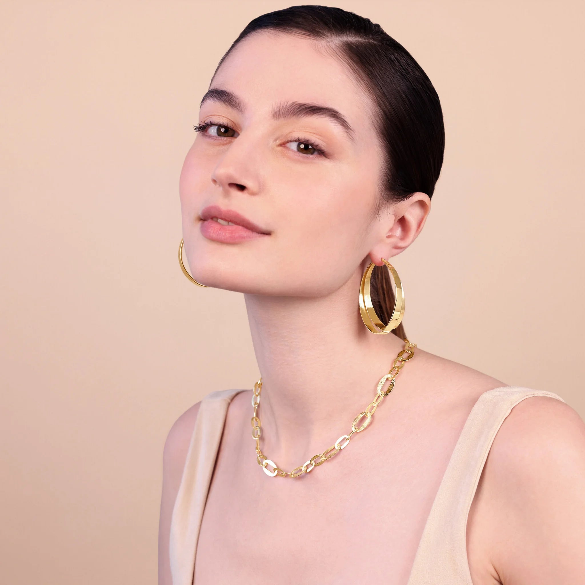 Collana Satinata con Maglie Ovali Alternate
