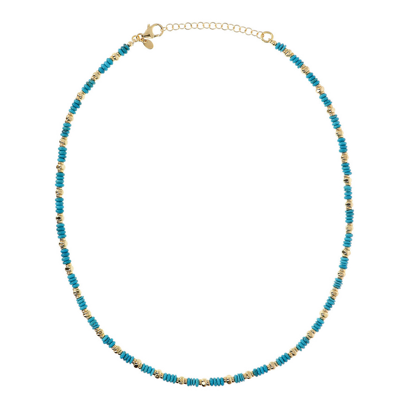 Necklace with Turquoise washers and Golden Nuggets