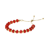 Bracelet with Hammered Golden Spheres and Red Bamboo Coral