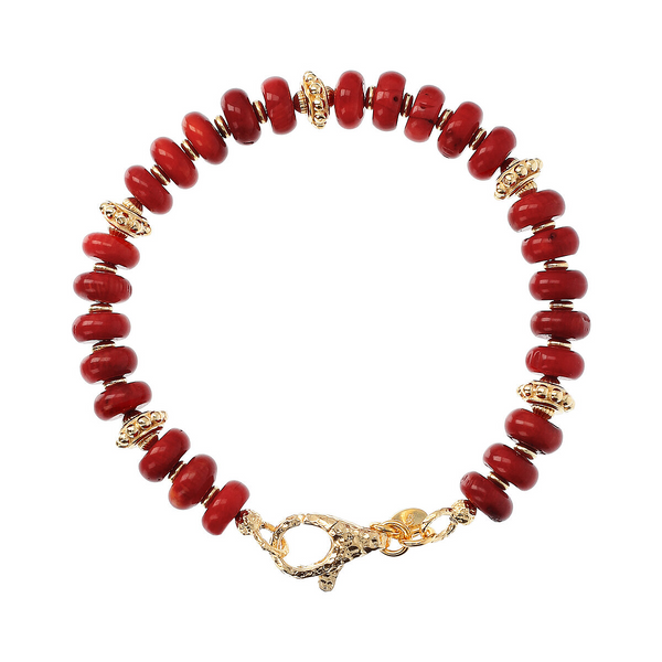 Red Bamboo Coral Bracelet with Worked Rondelle