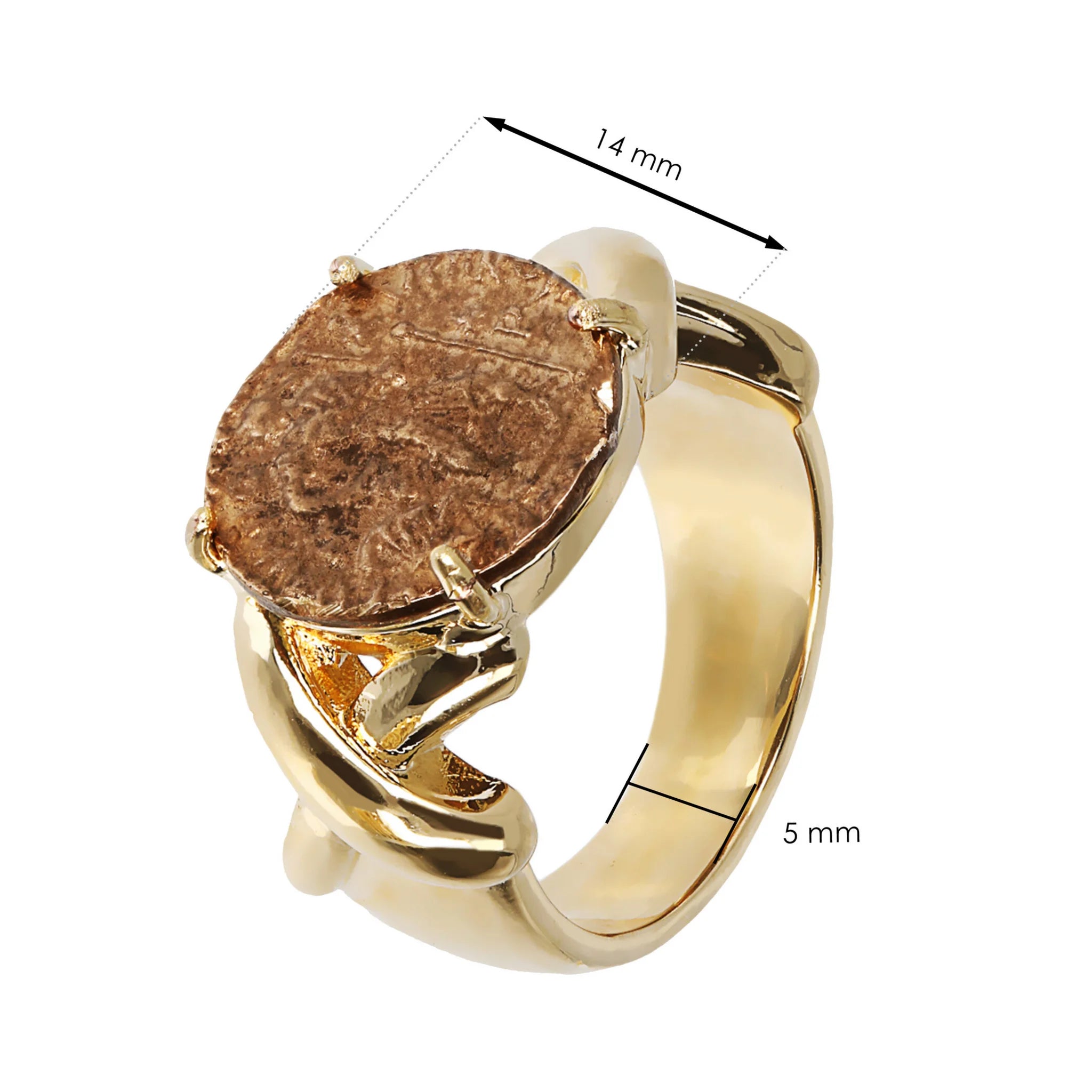 Bague jonc avec pièce de monnaie et éléments en relief